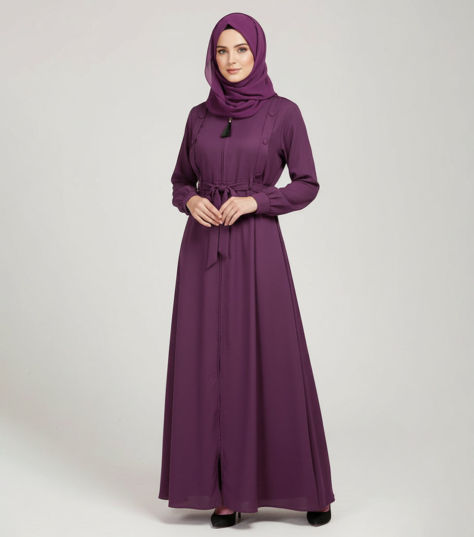 Elegant Plum Purple  Abaya with Zip – Luxe Korean Nidha Fabric