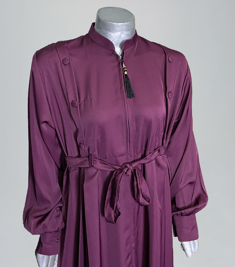 Elegant Plum Purple  Abaya with Zip – Luxe Korean Nidha Fabric