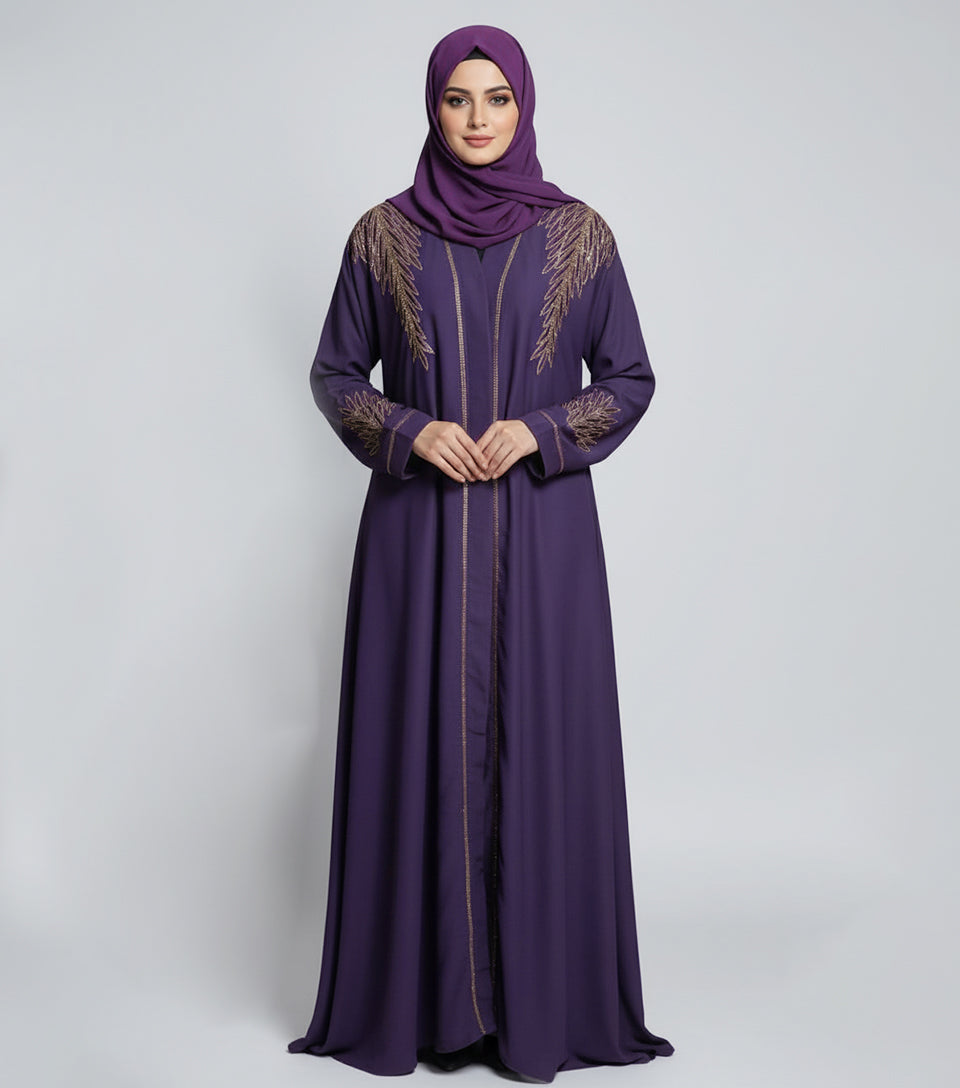 Purple Taupe Fancy Embroidered Abaya