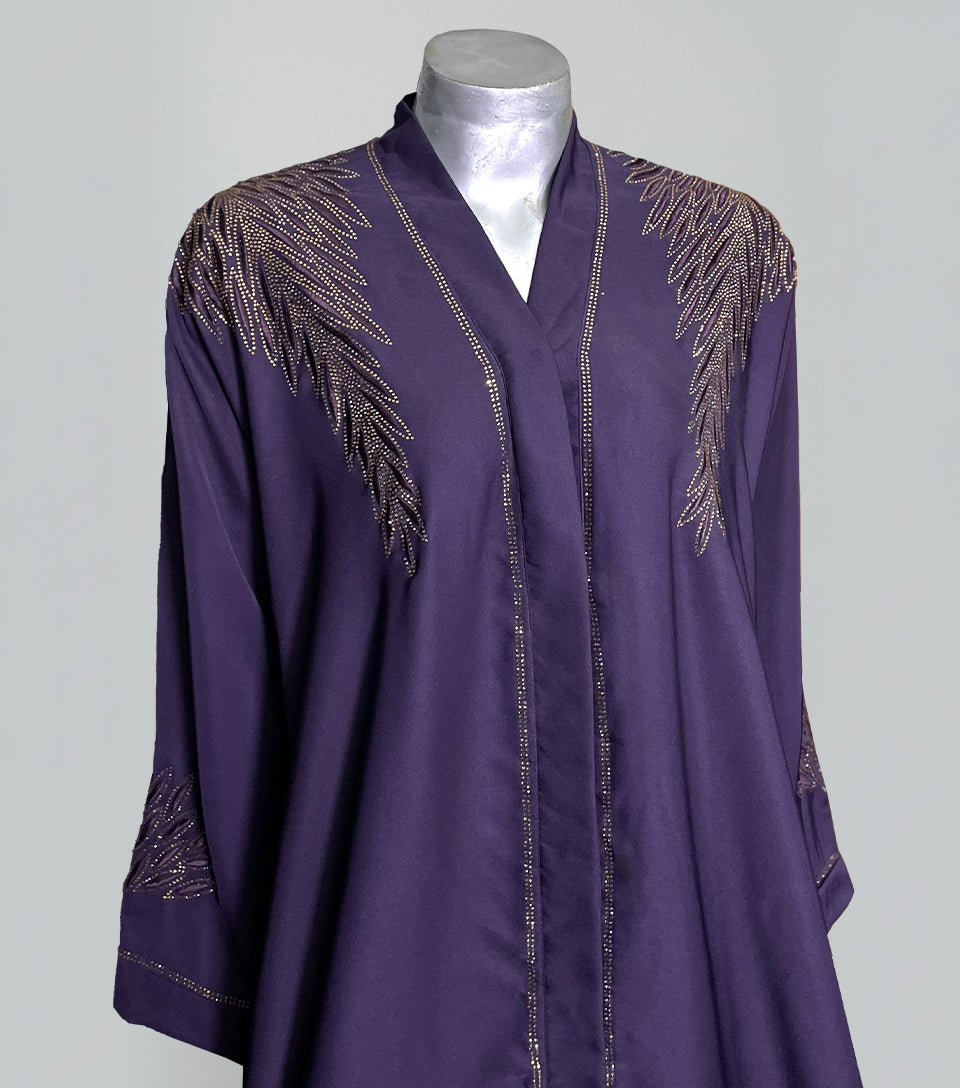 Purple Taupe Fancy Embroidered Abaya