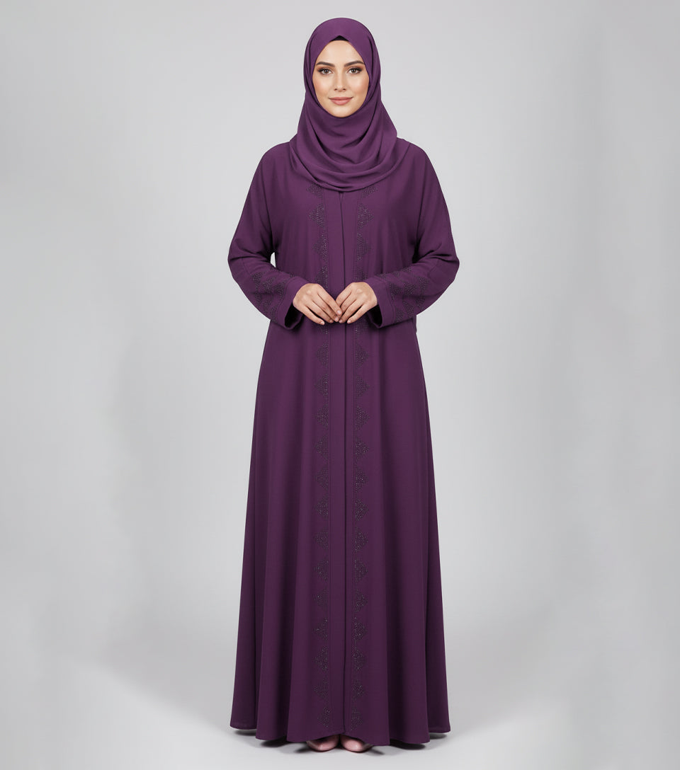 Reddish Magenta Fancy Embellished Abaya