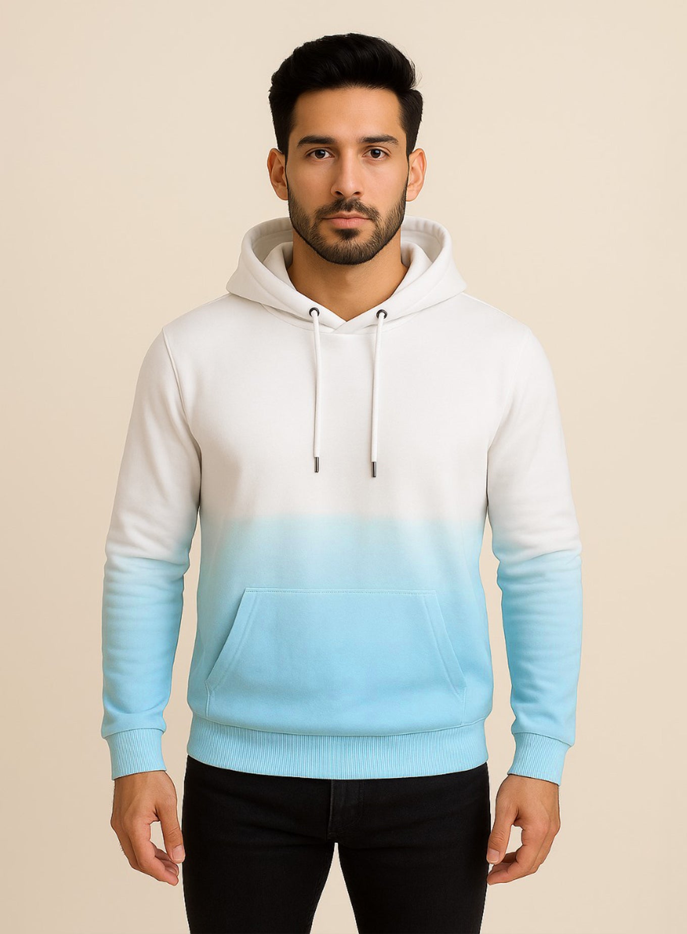 Sky Blue Ombre Tie & Dye Printed Hoodie for Men – Premium Cotton Streetwear