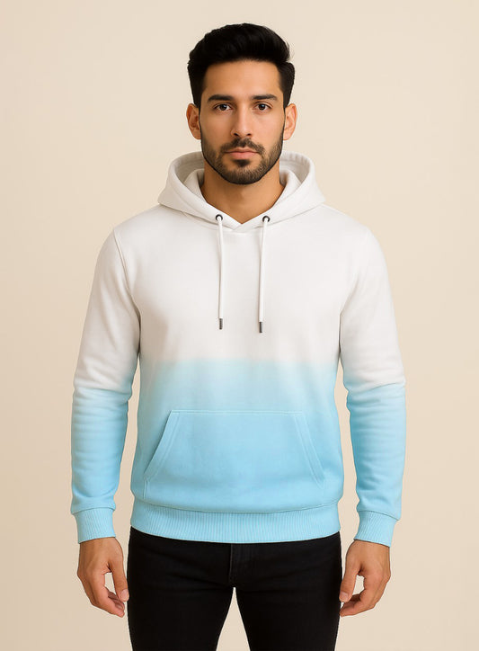 Sky Blue Ombre Tie & Dye Printed Hoodie for Men – Premium Cotton Streetwear