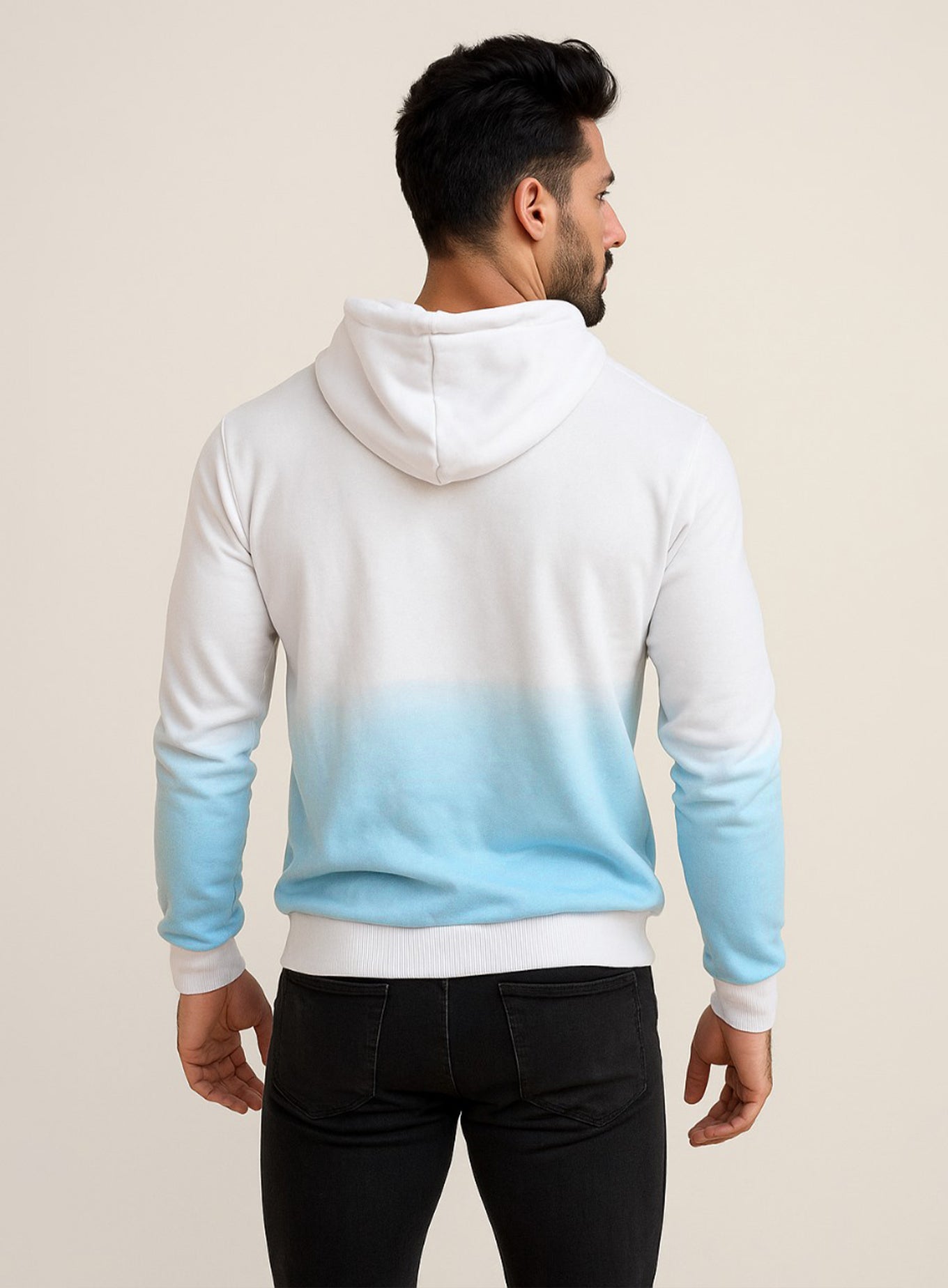 Sky Blue Ombre Tie & Dye Printed Hoodie for Men – Premium Cotton Streetwear