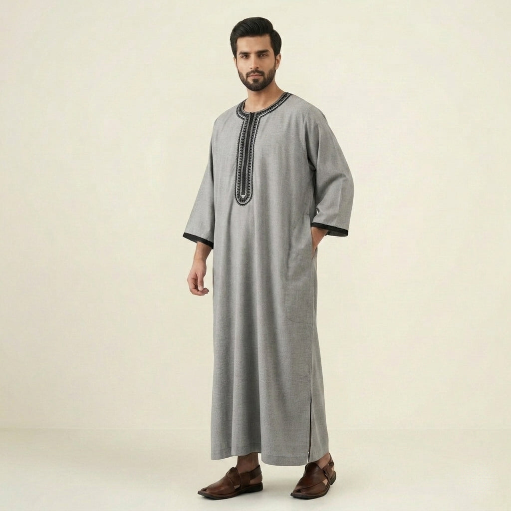 Ash Grey Mens Morrocan Thobe