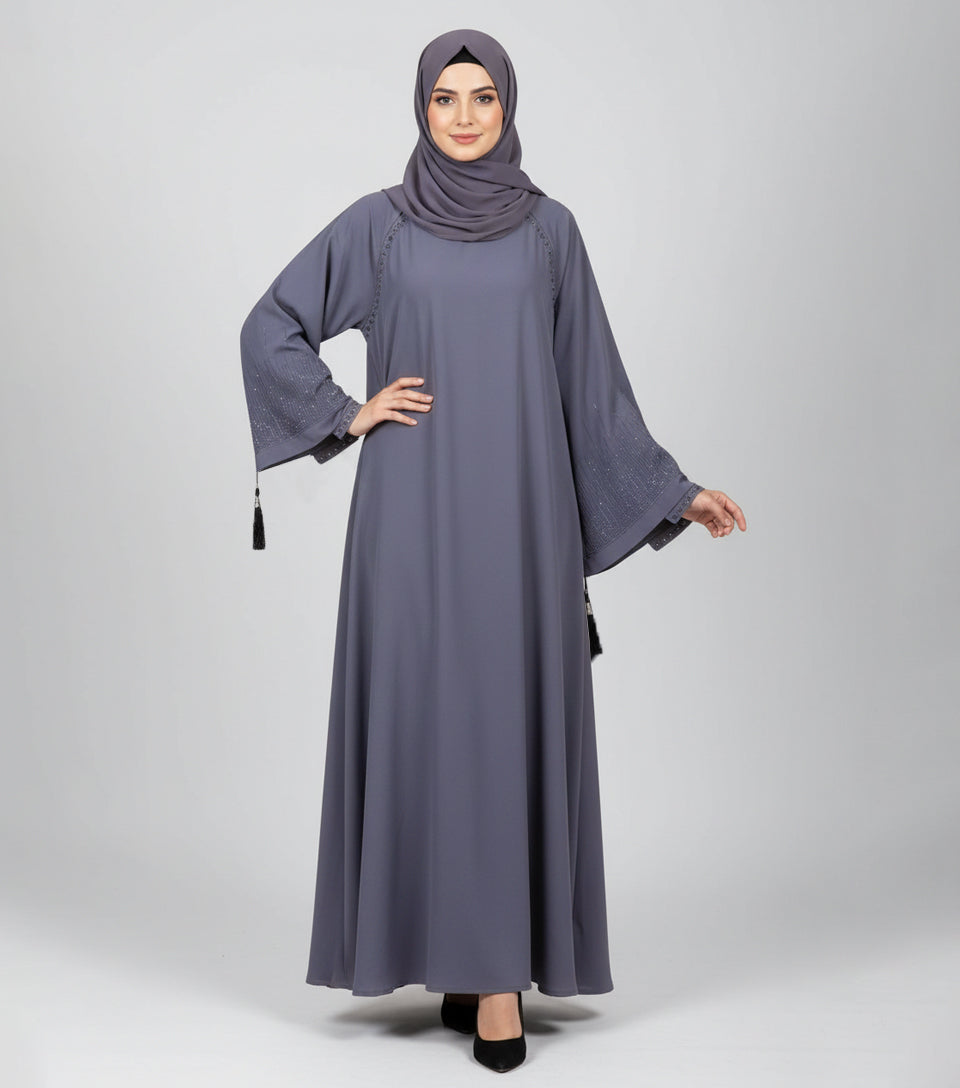 Elegant Storm Grey Fancy Abaya