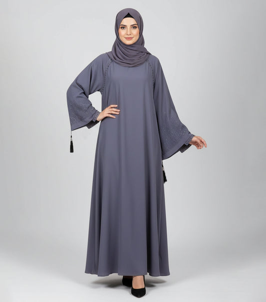 Elegant Storm Grey Fancy Abaya
