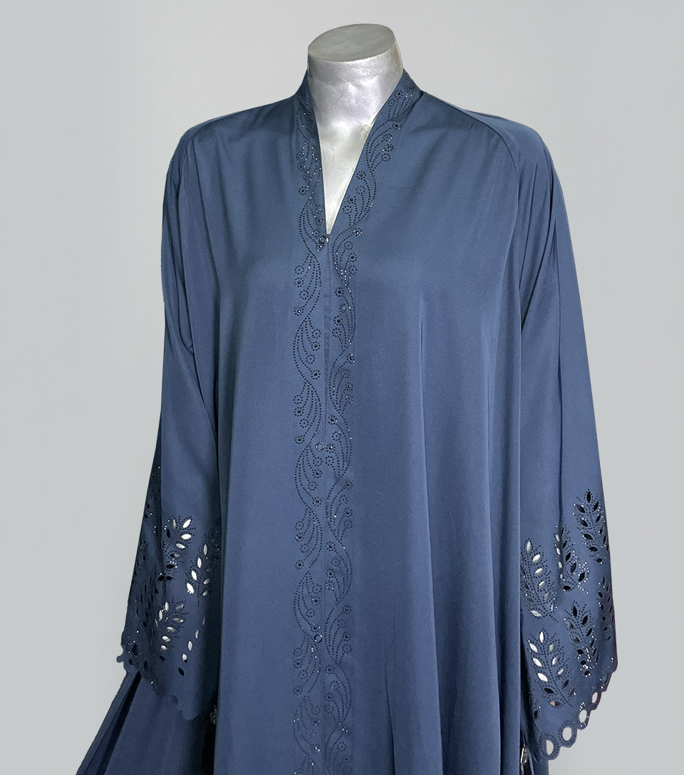 Tealish Blue Fancy Abaya with Cutwork