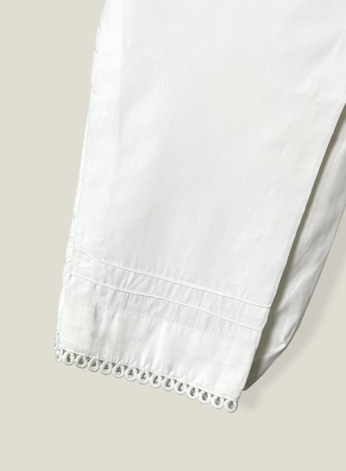 White Pleated Trouser with Lace Finish