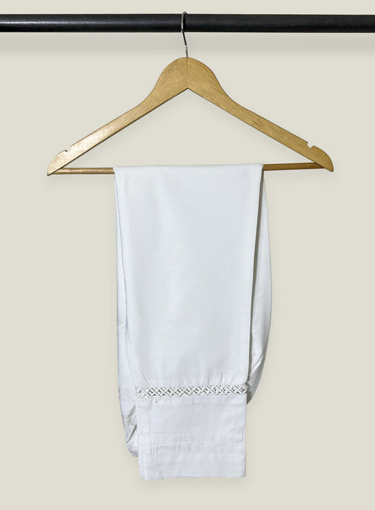 White Pleated Trouser with Lace Trim