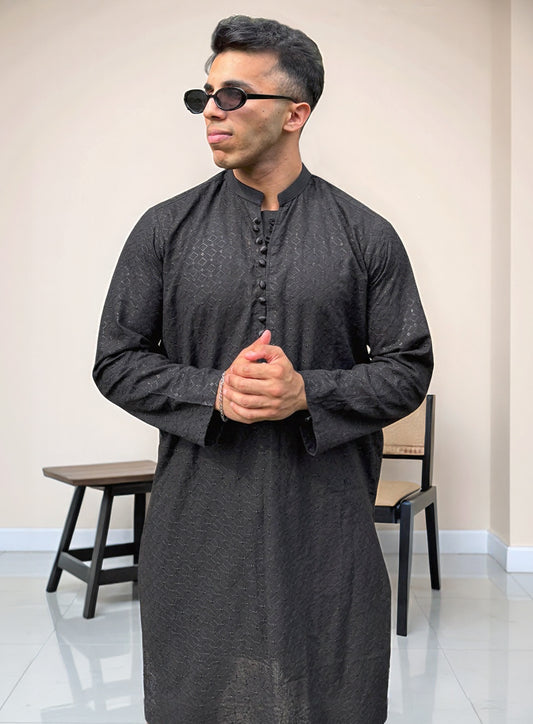 Black Men’s Chikankari Kurta | Elegant Classic Kurta