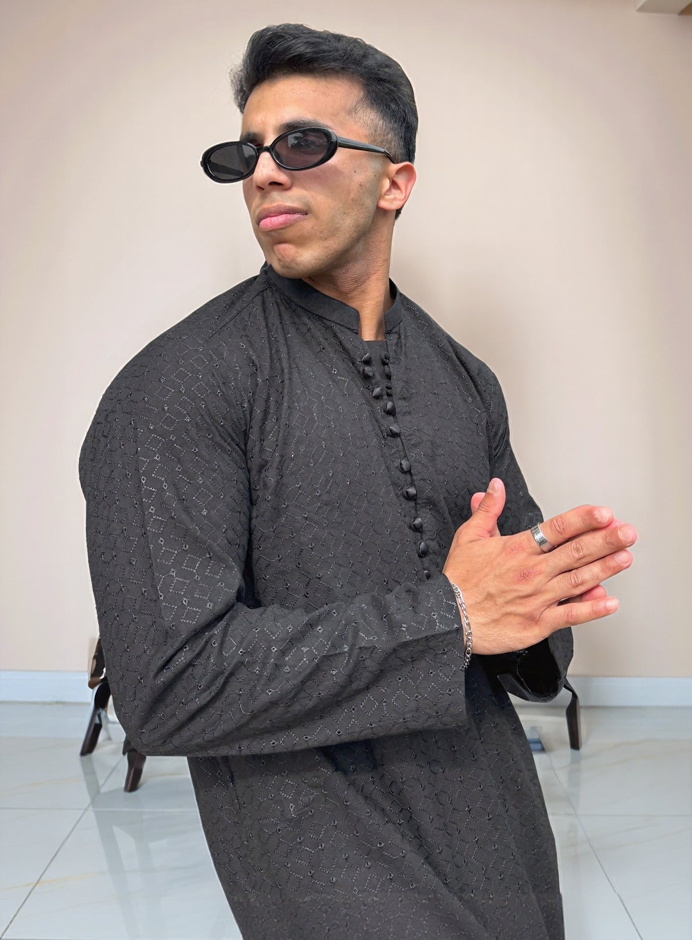 Black Men’s Chikankari Kurta | Elegant Classic Kurta