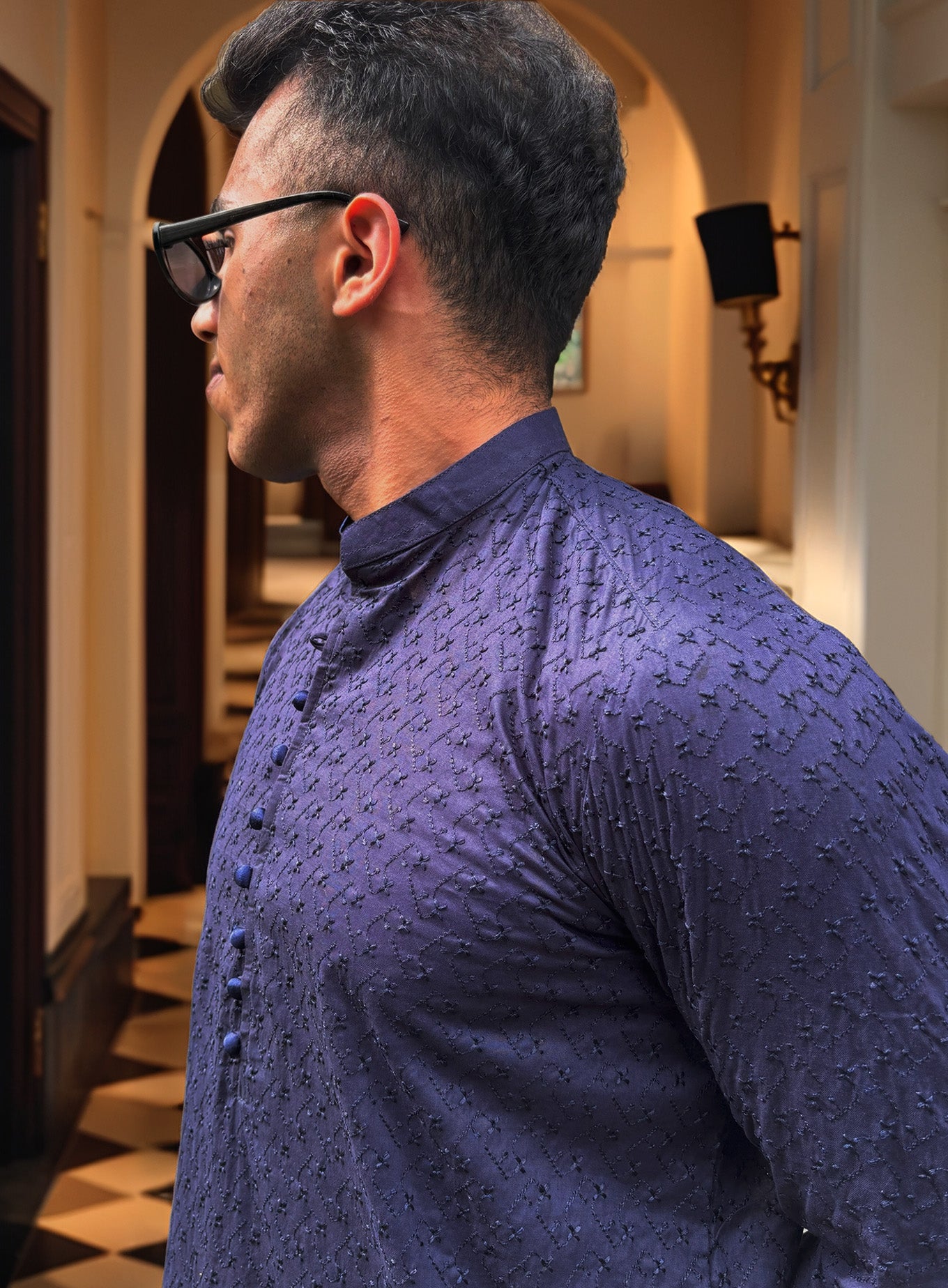 Navy Blue Men’s Chikankari Kurta | Classic Embroidered Kurta