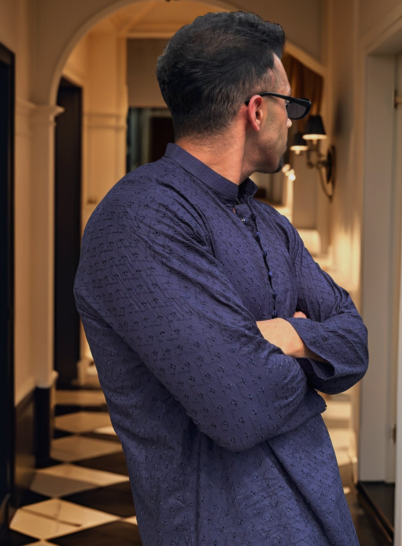 Navy Blue Men’s Chikankari Kurta | Classic Embroidered Kurta