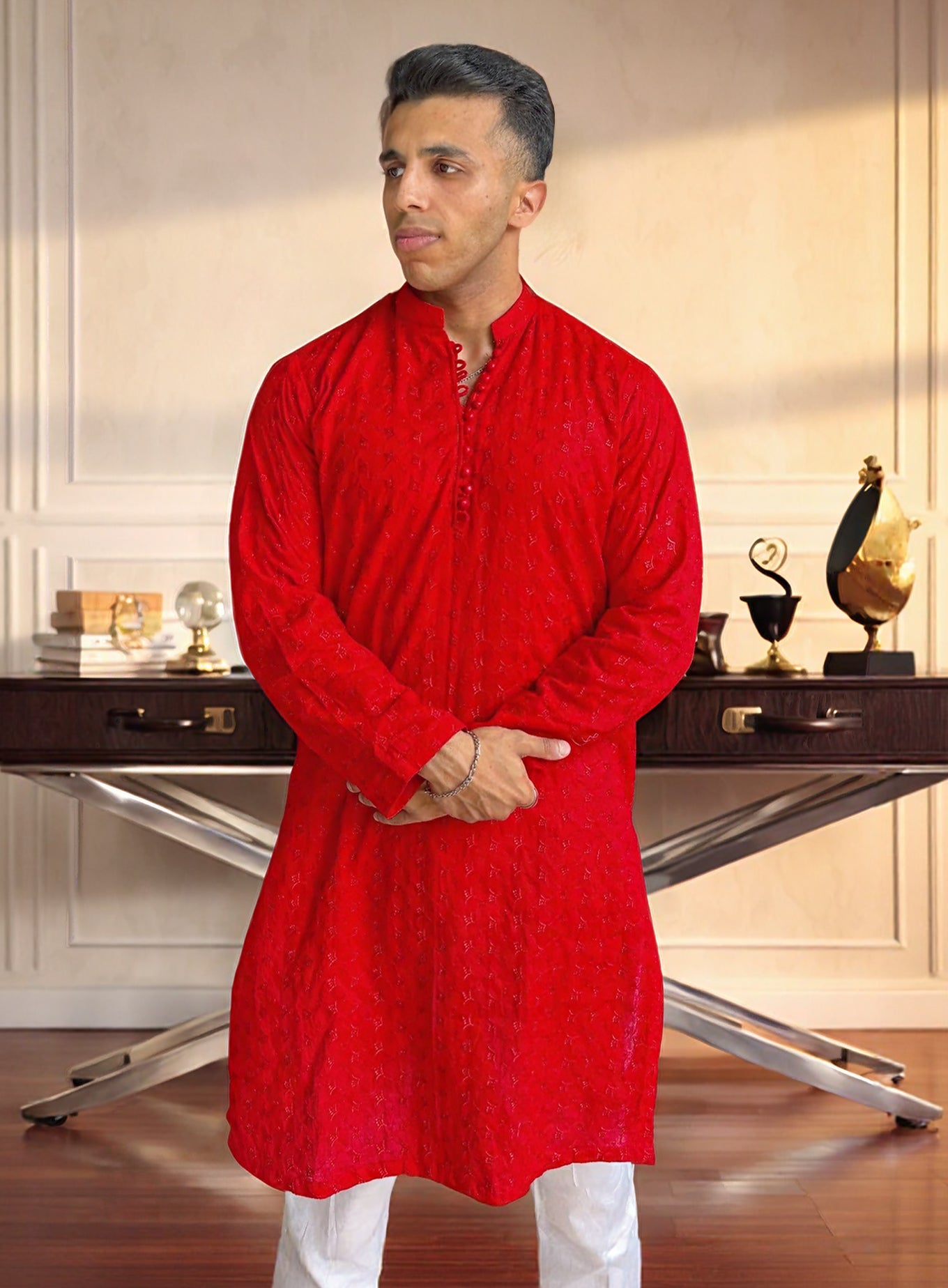 Orange Men’s Ethnic Chikankari Kurta | Stylish Festive Kurta