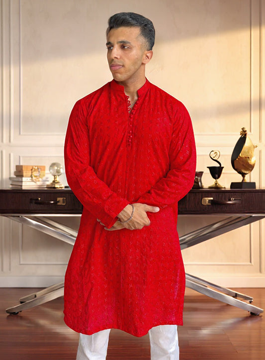 Orange Men’s Ethnic Chikankari Kurta | Stylish Festive Kurta