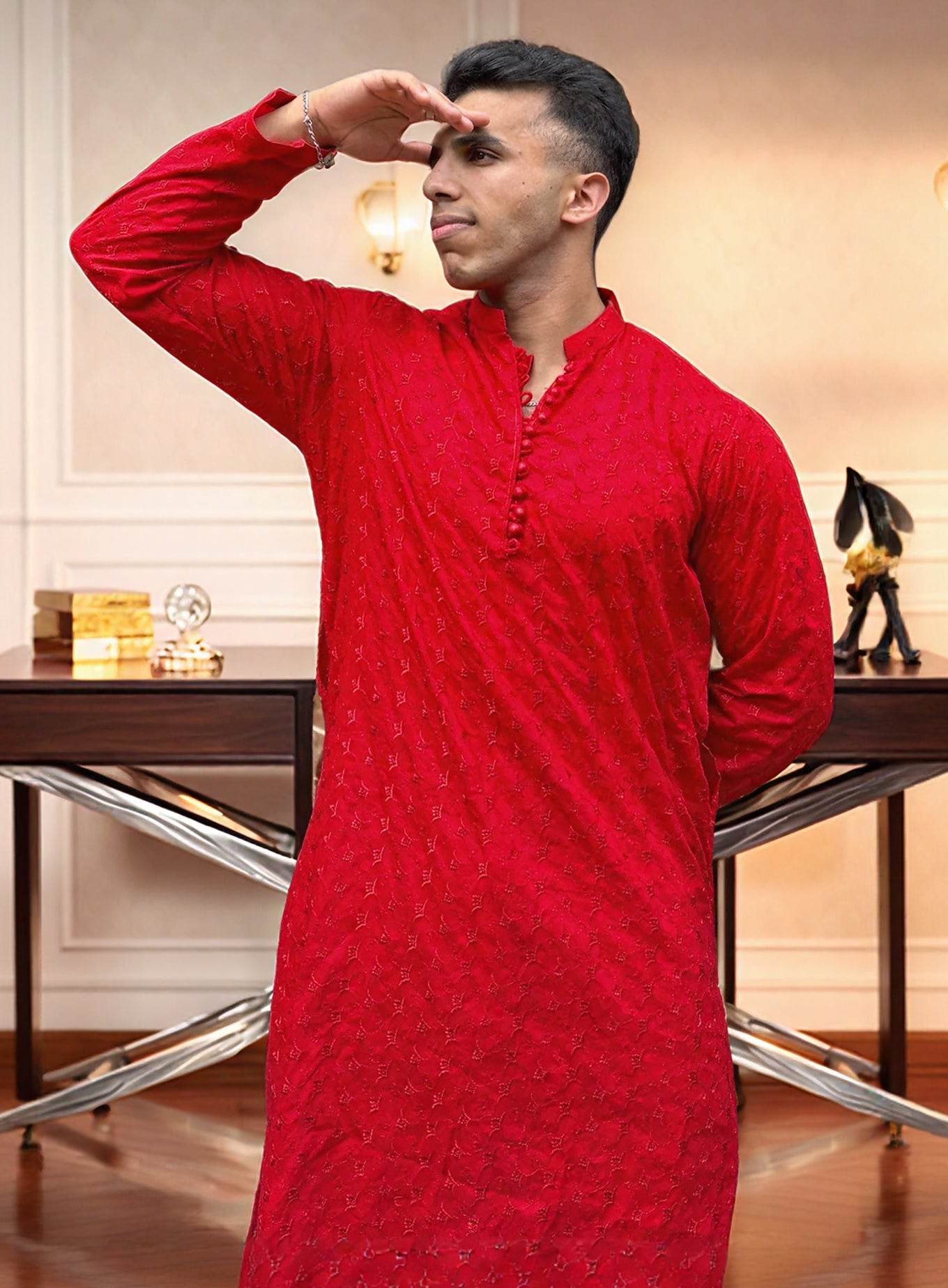 Orange Men’s Ethnic Chikankari Kurta | Stylish Festive Kurta