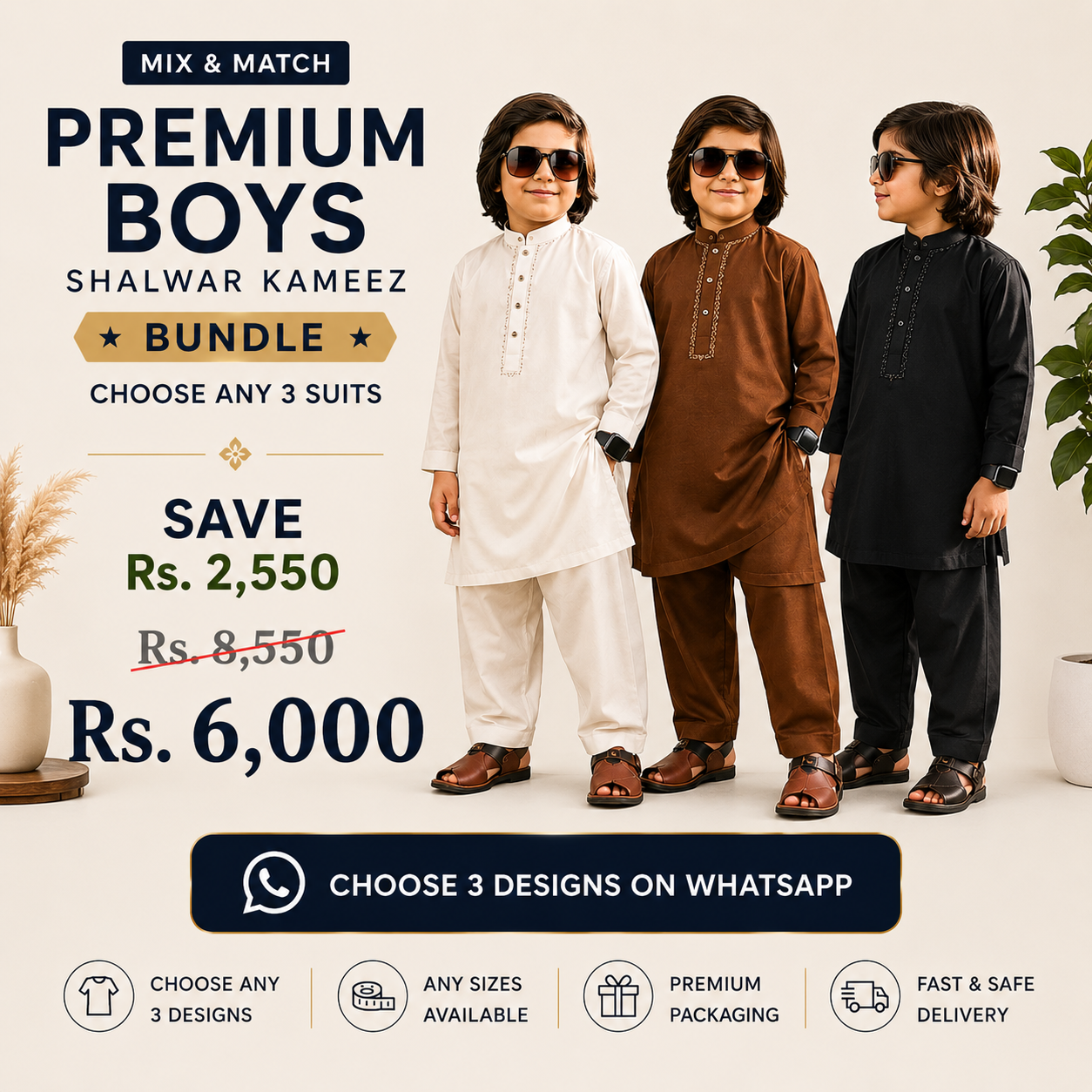 Boys Shalwar Kameez Bundle – Choose Any 3 | Save Rs. 2,550