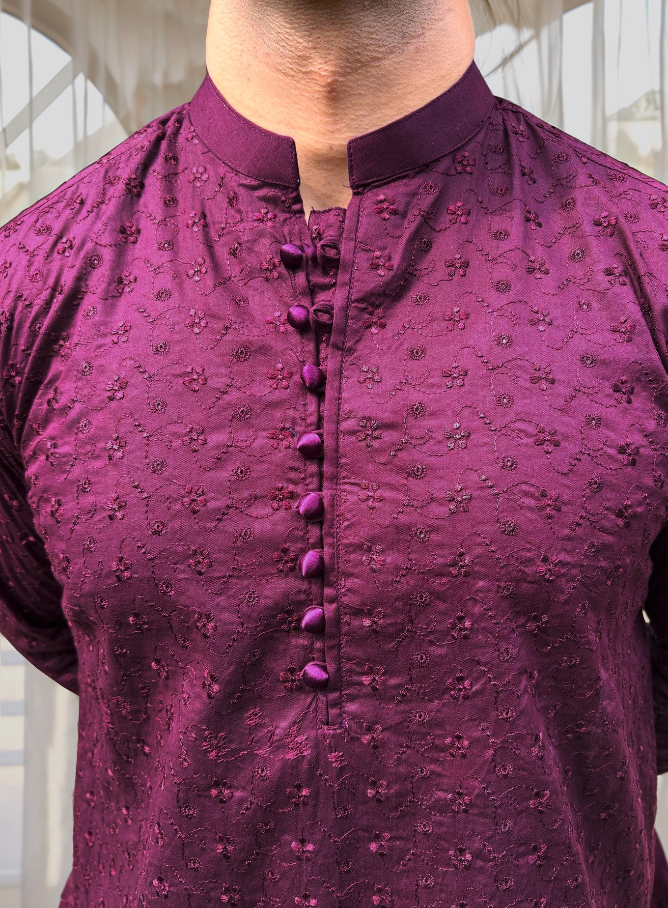Purple Men’s Party Wear Chikankari Kurta | Festive Embroidered Kurta