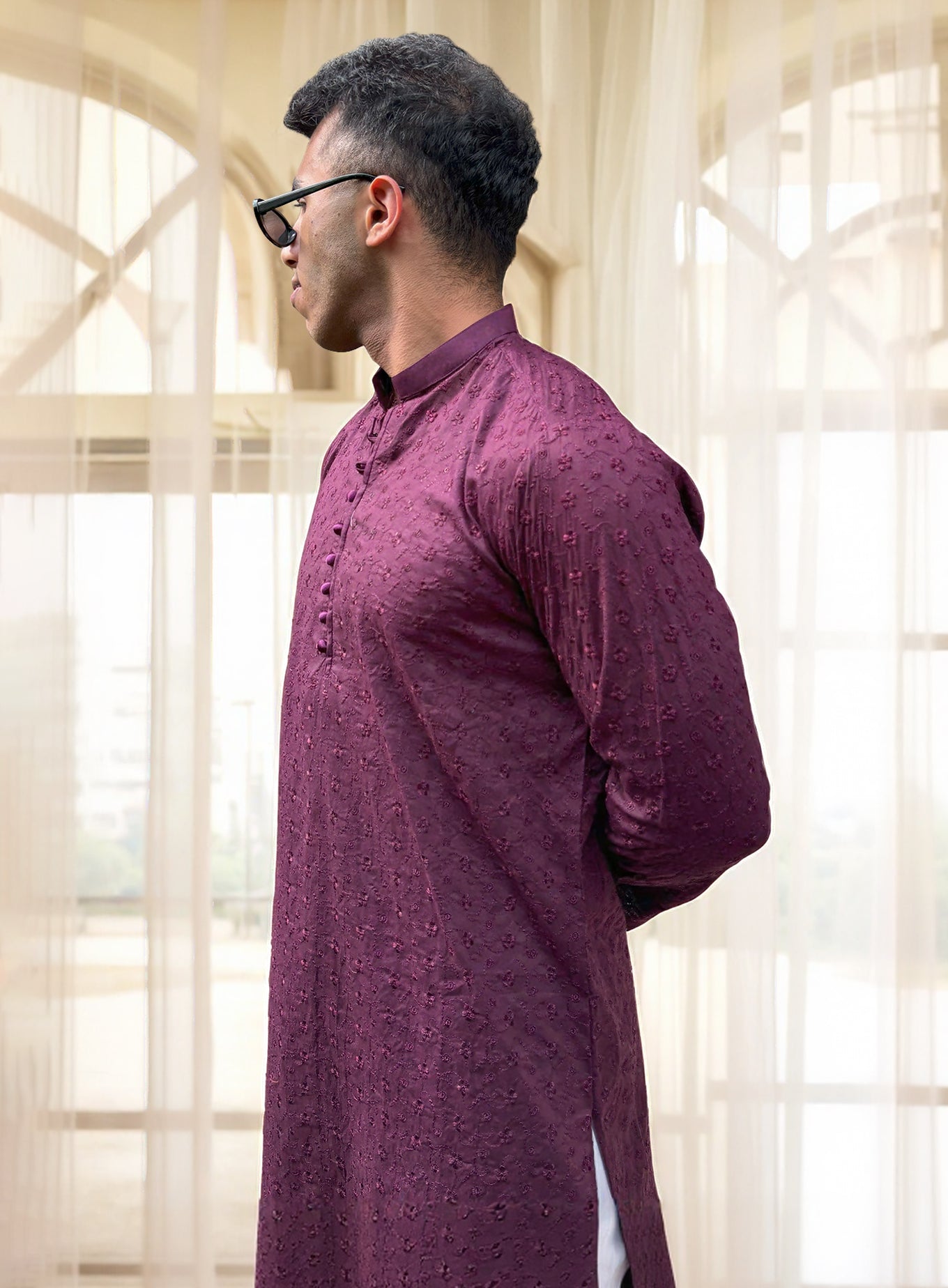 Purple Men’s Party Wear Chikankari Kurta | Festive Embroidered Kurta