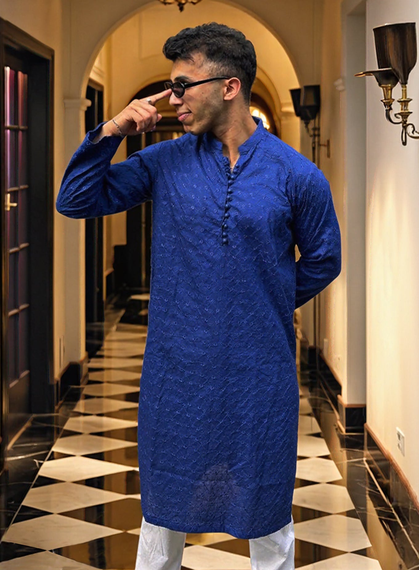 Royal Blue Pakistani Chikankari Kurta for Men | Elegant Ethnic Wear
