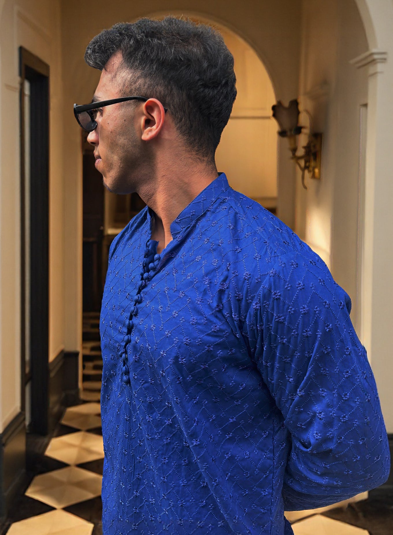 Royal Blue Pakistani Chikankari Kurta for Men | Elegant Ethnic Wear
