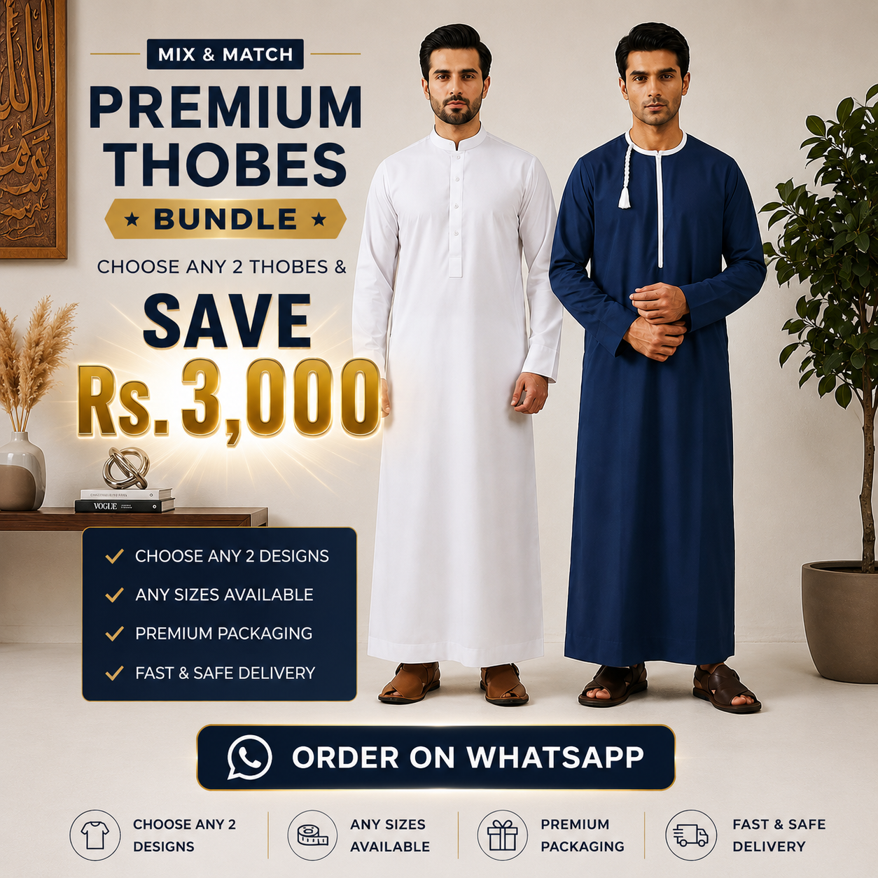 Premium Thobes Bundle - Choose Any 2 (WhatsApp Order)