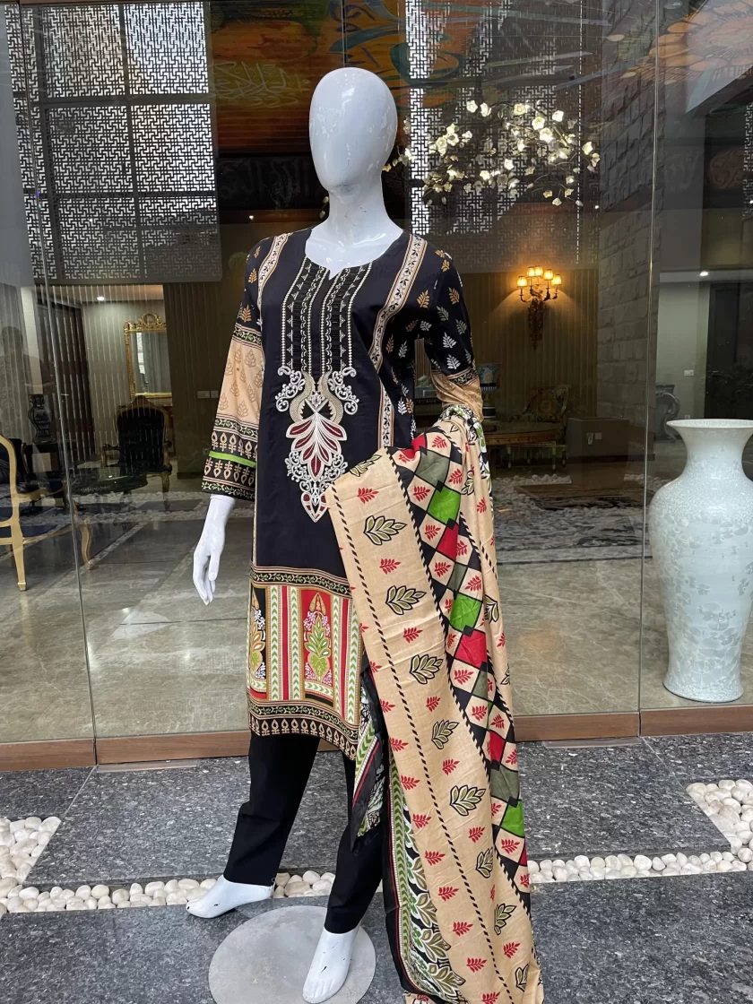 Stitched 3 Piece Embroidered Lawn Suit - Image 3