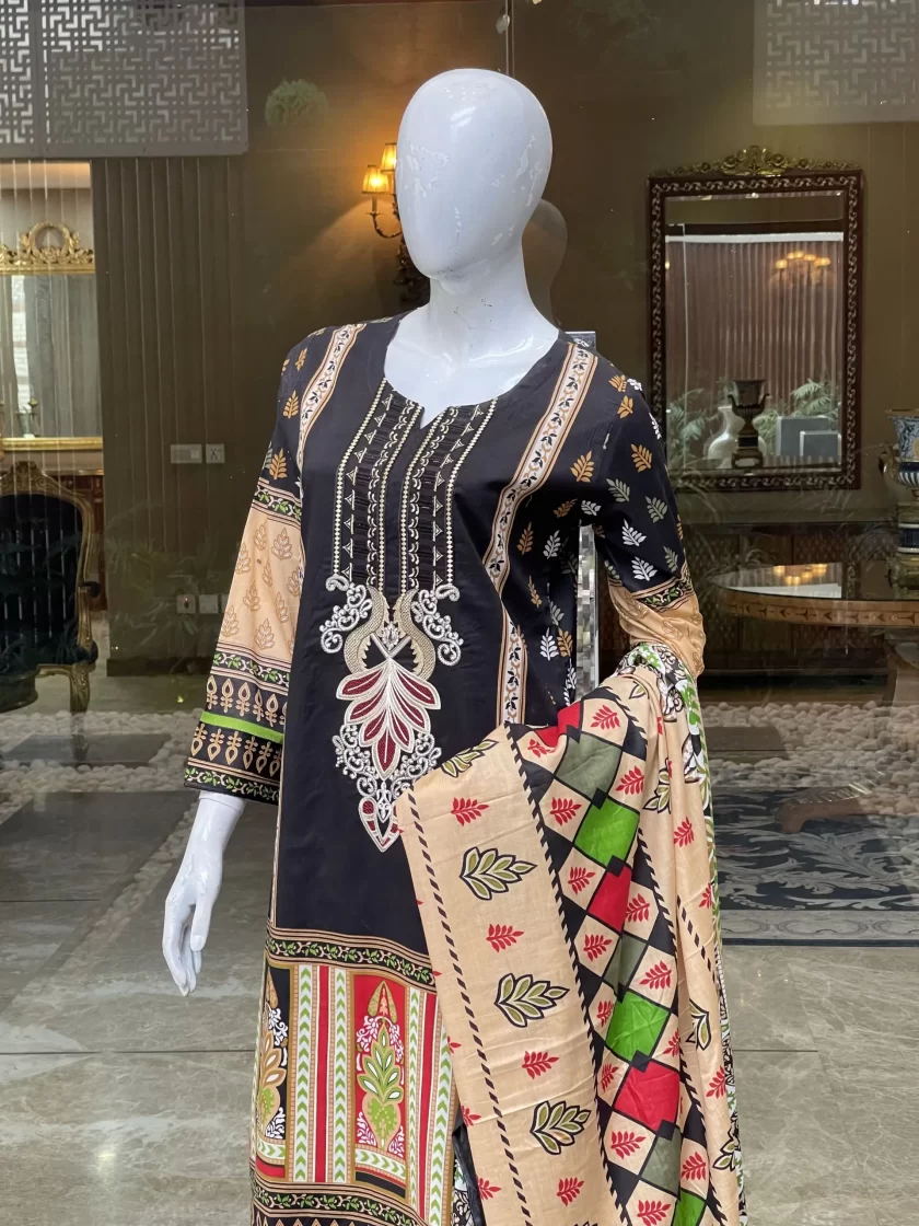 Stitched 3 Piece Embroidered Lawn Suit - Image 2