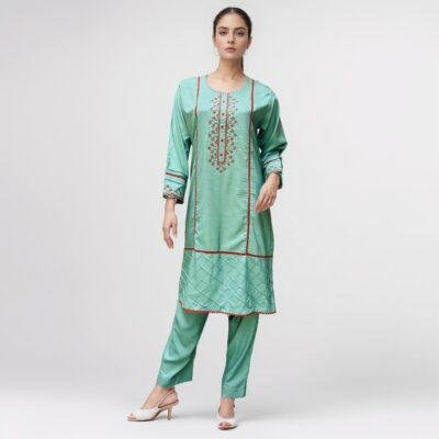 co-ord set pista green kurti