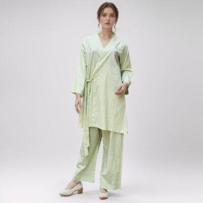 co-ord set light green colour kurti 