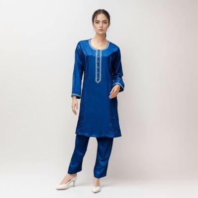 co-ord set blue and white kurti design