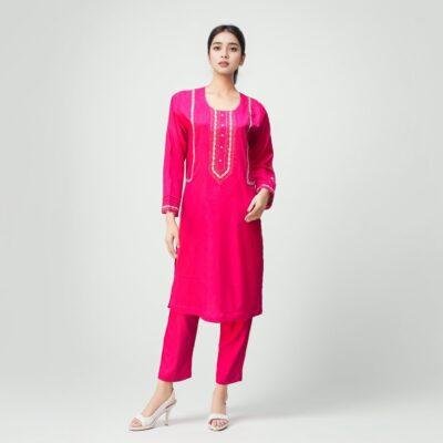  co-ord set kurti designs in barbie pink