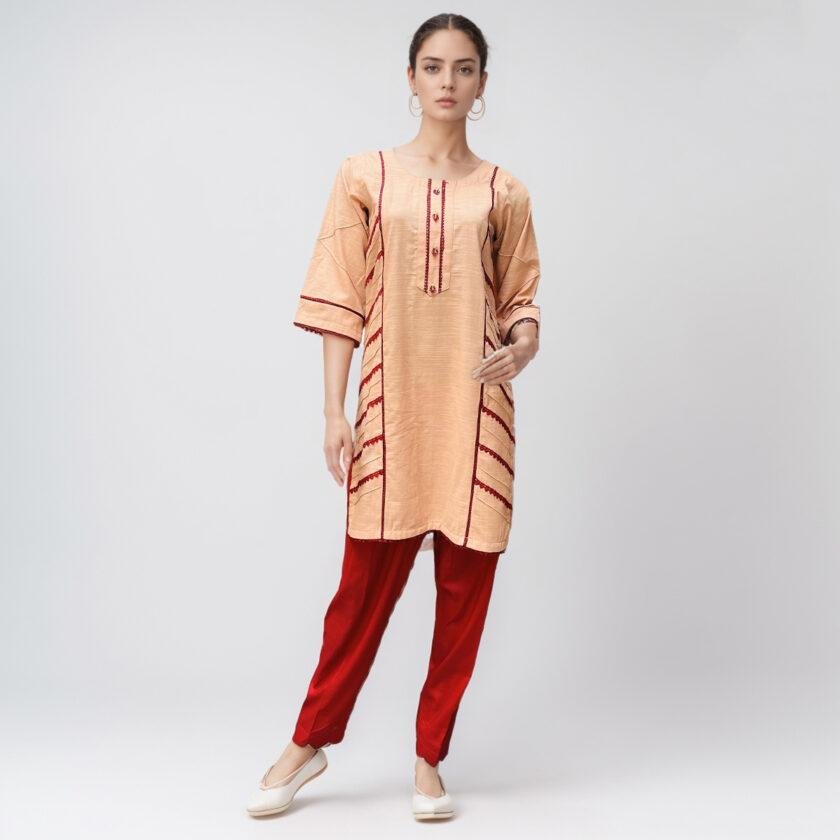 peach colour kurti design