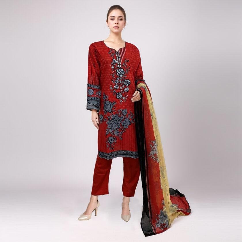 Cornell Red Embroidered lawn suits pakistan