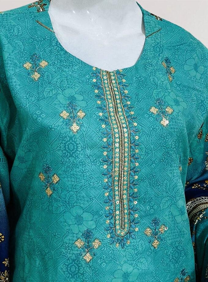 Cyan pakistani linen 3 piece suit pakistani