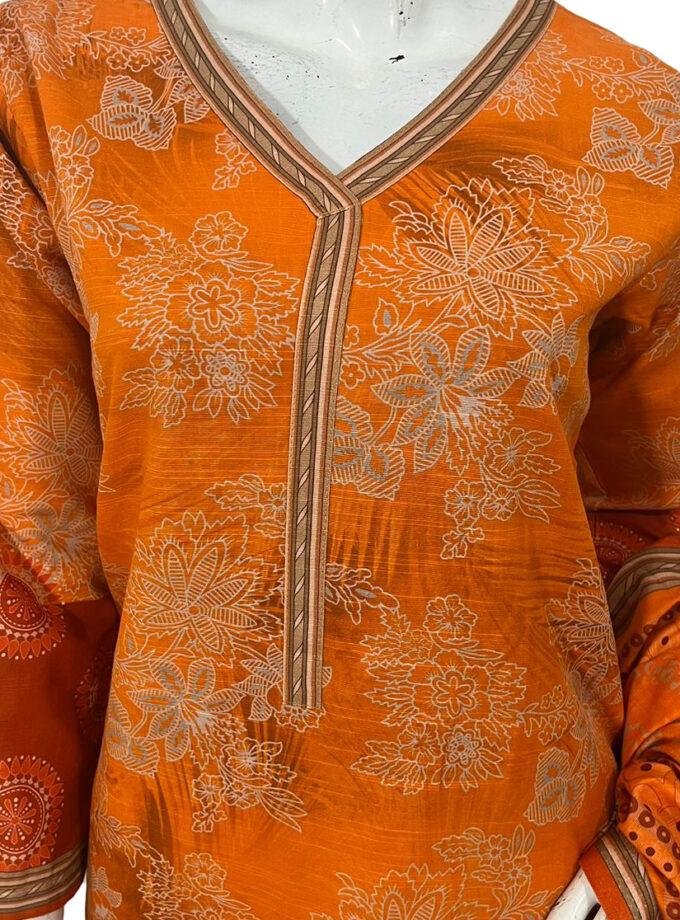 Blaze Orange Color Printed Khaddar 3pc Stitch Suit