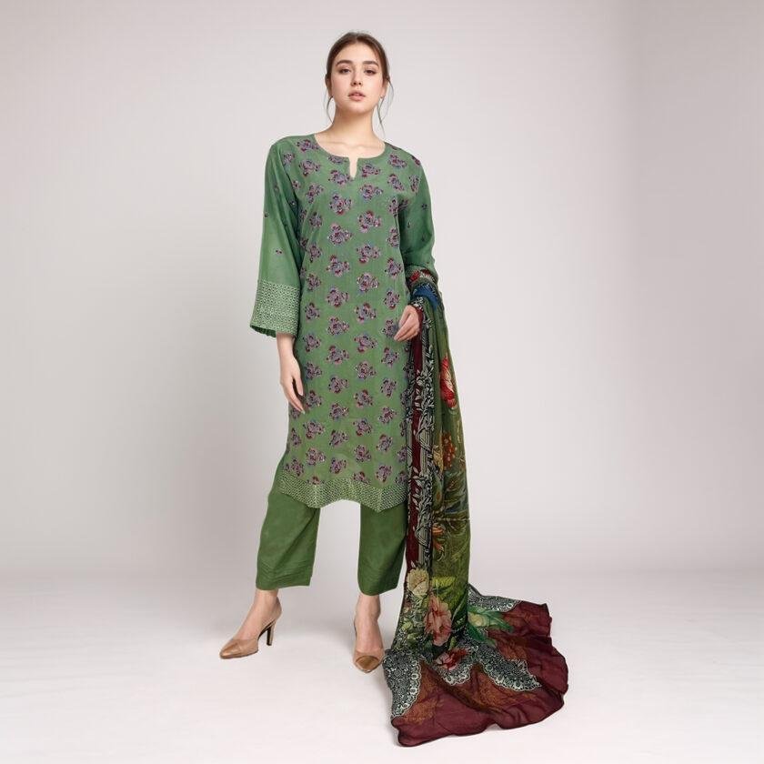 Sea Green Chikankari Embroidered 3pc Stitch Suit