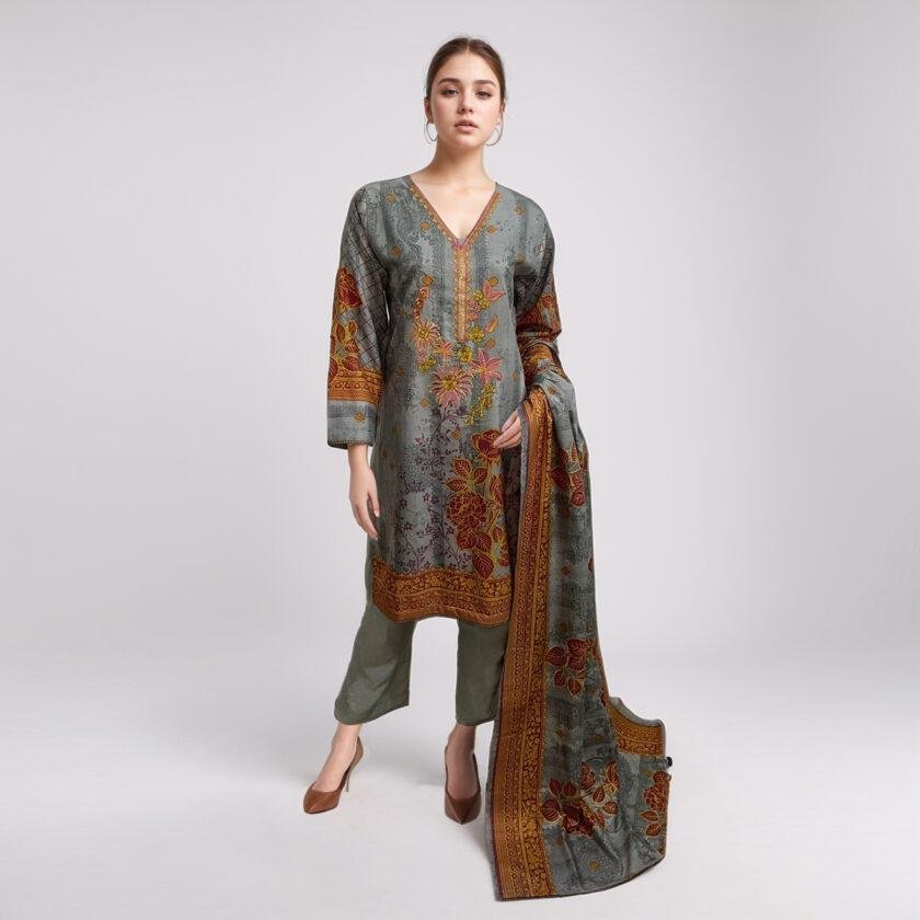 Dusty Grey print dhanak suit