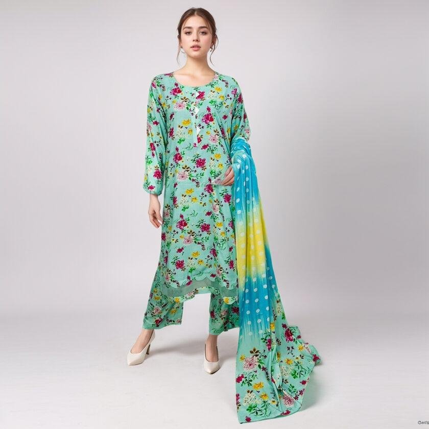 Greenish Cyan pakistani linen suits online