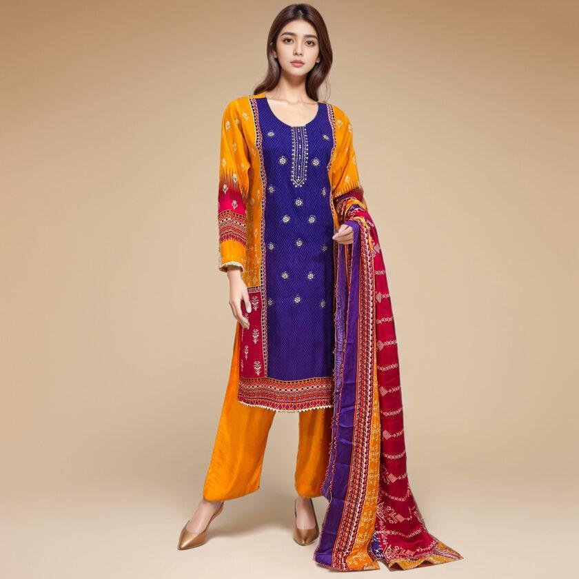 Multi Red pakistani linen suits online