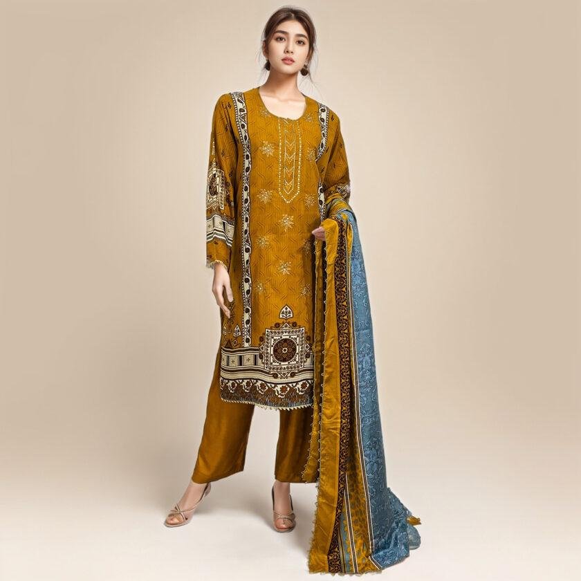 Mustard Brown pakistani linen suits online