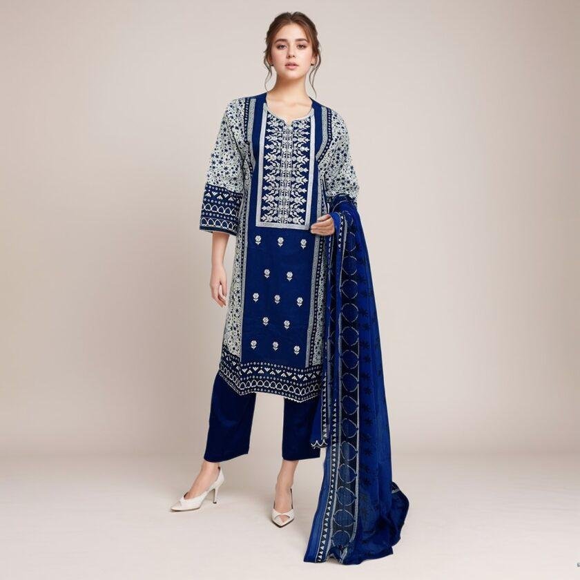 Navy Blue embroidered wholesale lawn suit