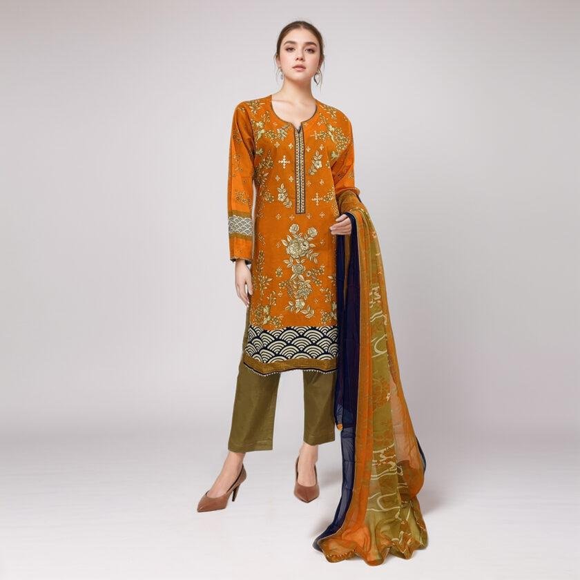 Rusty Orange 3pc suits lawn suits pakistan