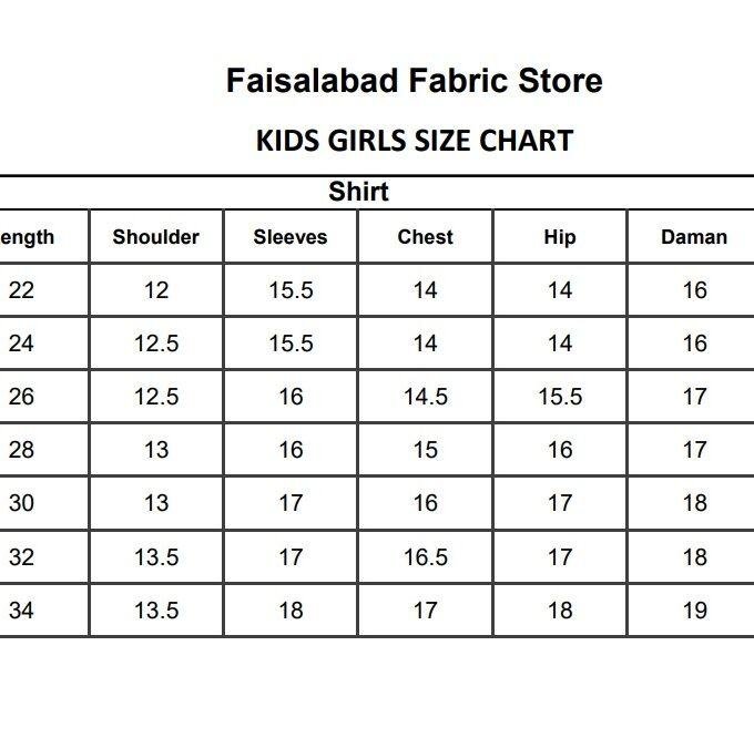 kids girl size chart