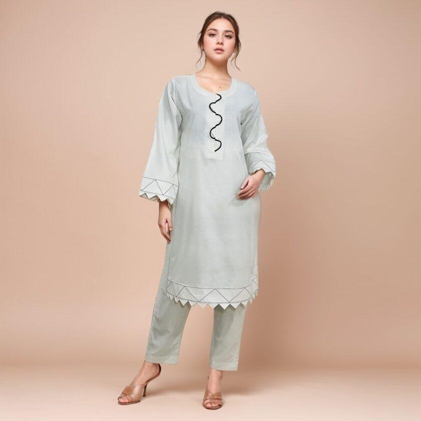 off white chikan kurti design