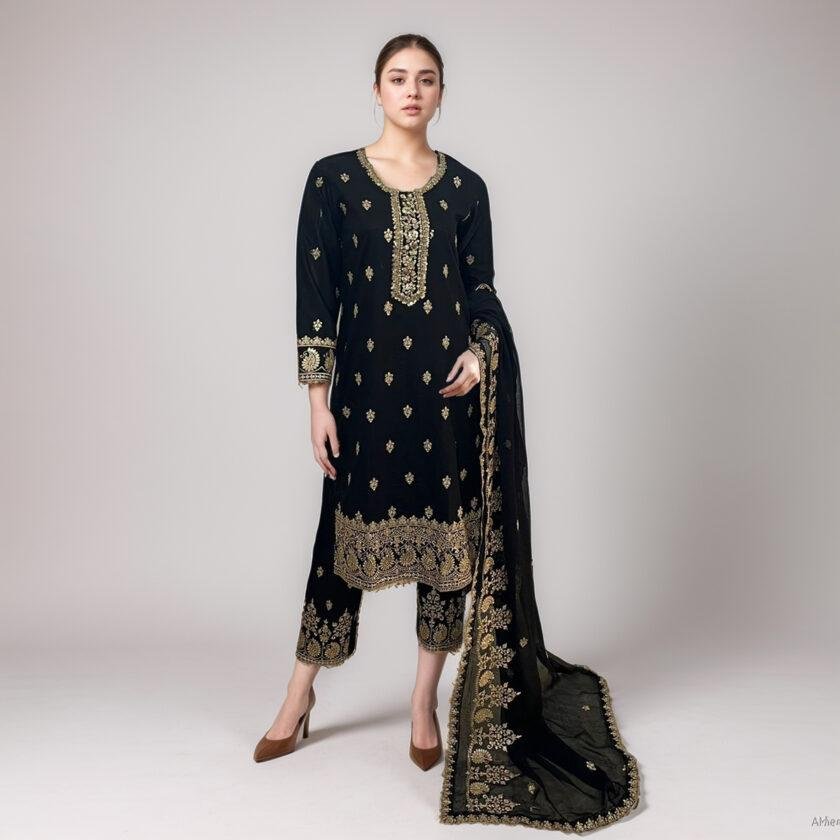 Black Pakistani linen suits online