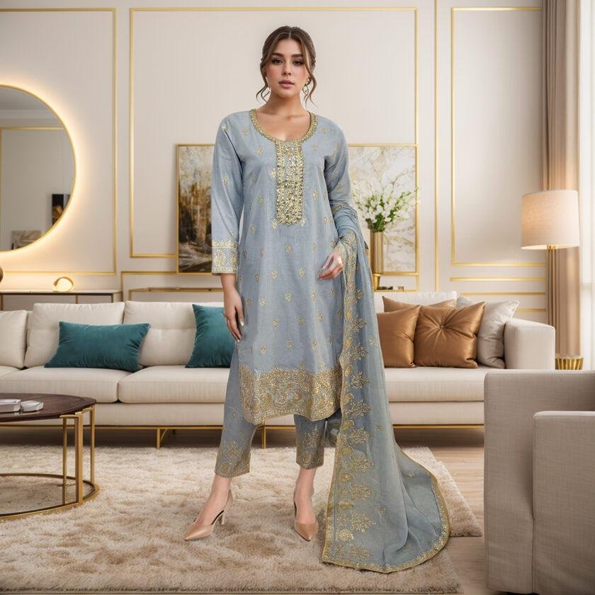 Cool Grey Linen suits Pakistani for women