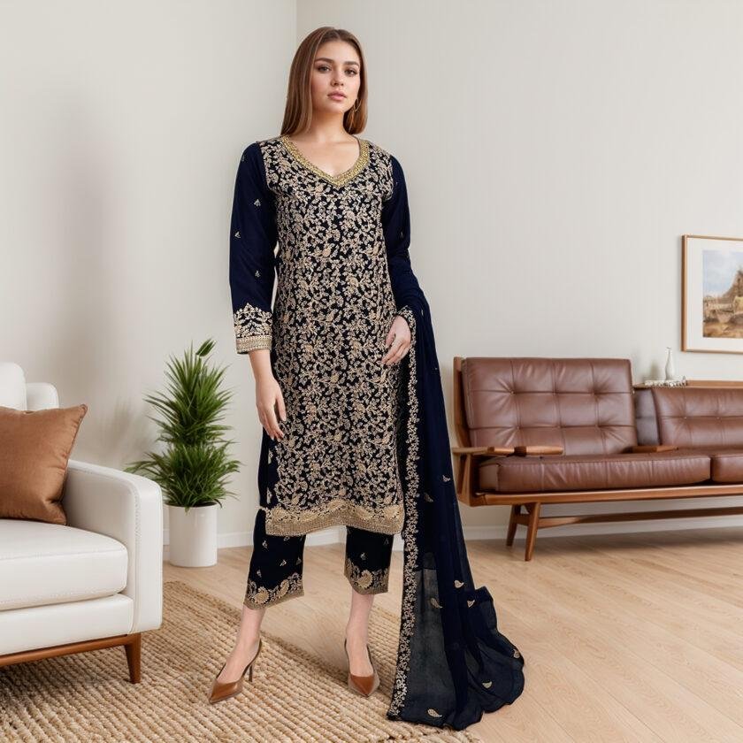 Dark Blue Pakistani linen suits online