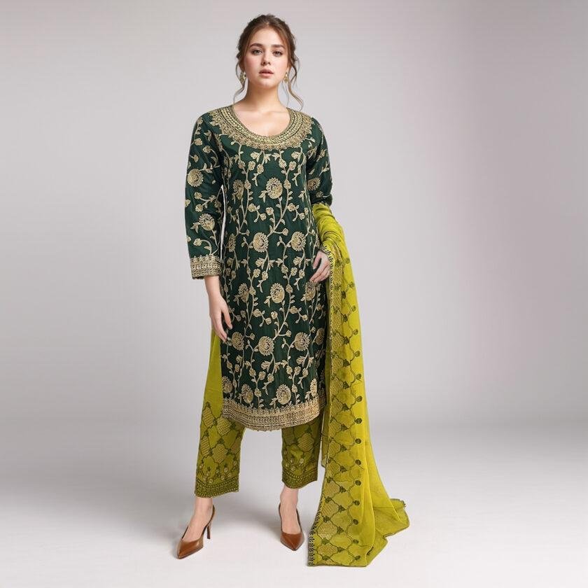 Dark Green women's Pakistani linen suits